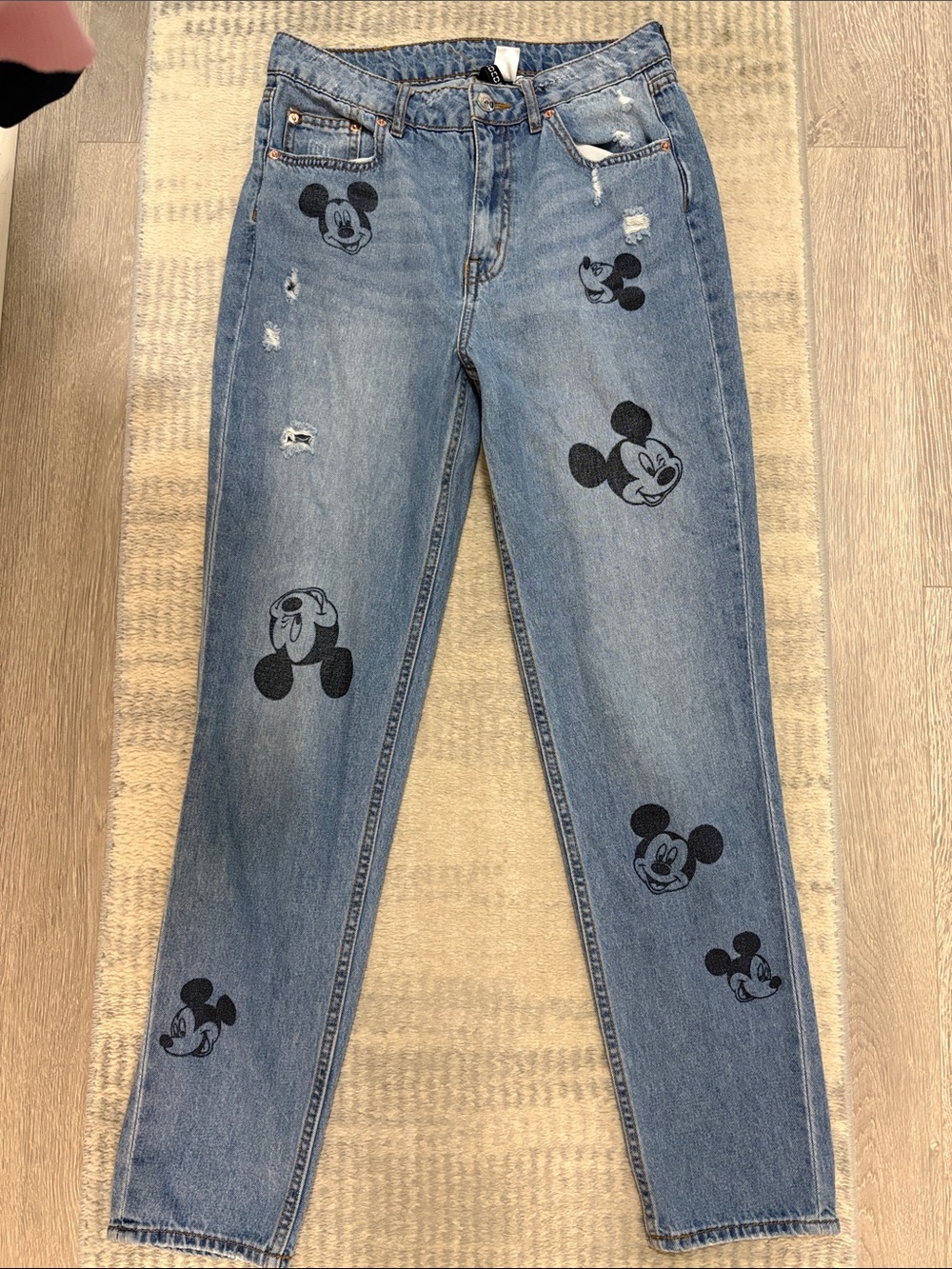 Divided Light Blue Straight Leg Mickey Print Jeans